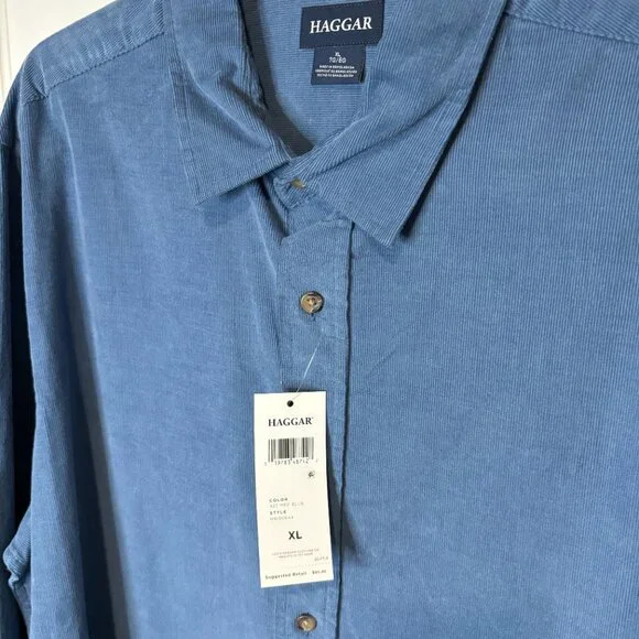 Haggar Men's Regular Fit Long Sleeve Corduroy Shirt Bundle Blue Mustard Green XL